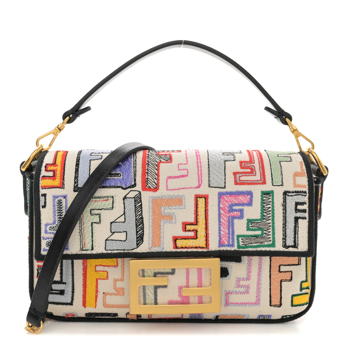 Canvas Vitello Seta FF Embroidered Chinese Valentines Day Mini Baguette Multicolor