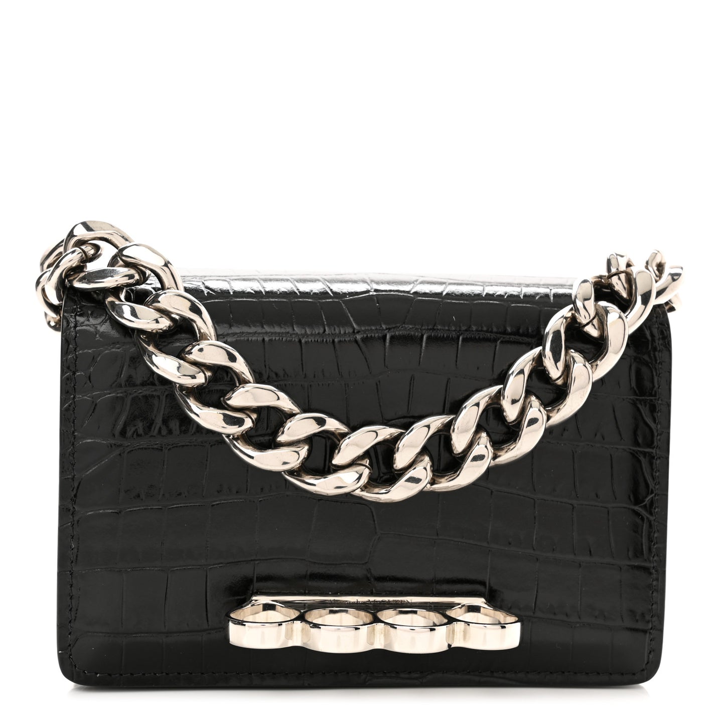 Croc Four Ring Knuckle Mini Chain Clutch Black