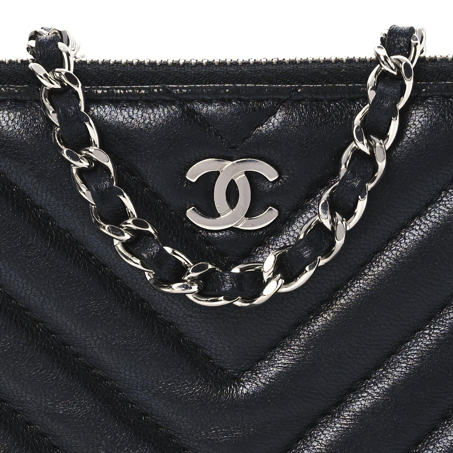 Lambskin Chevron Quilted Small Clutch With Chain Black