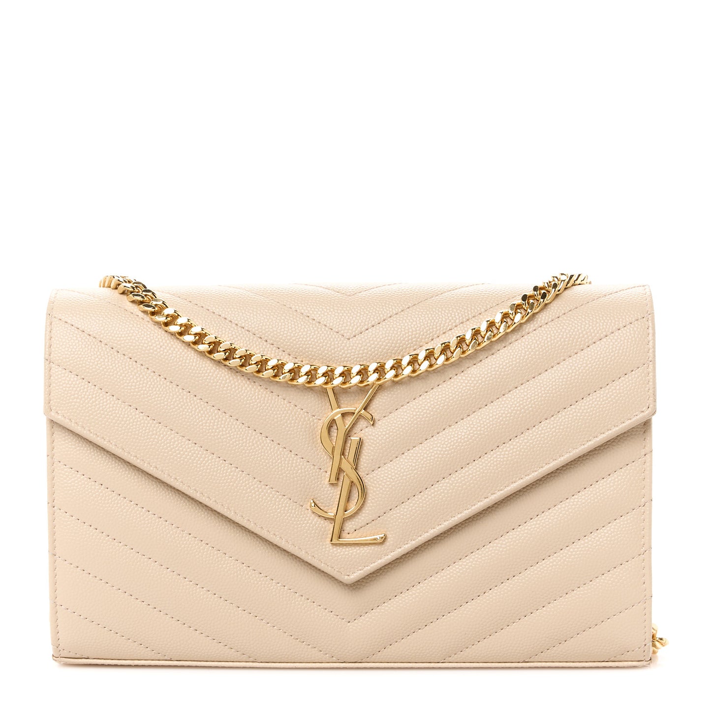 Grain De Poudre Matelasse Chevron Monogram Chain Wallet Dark Beige