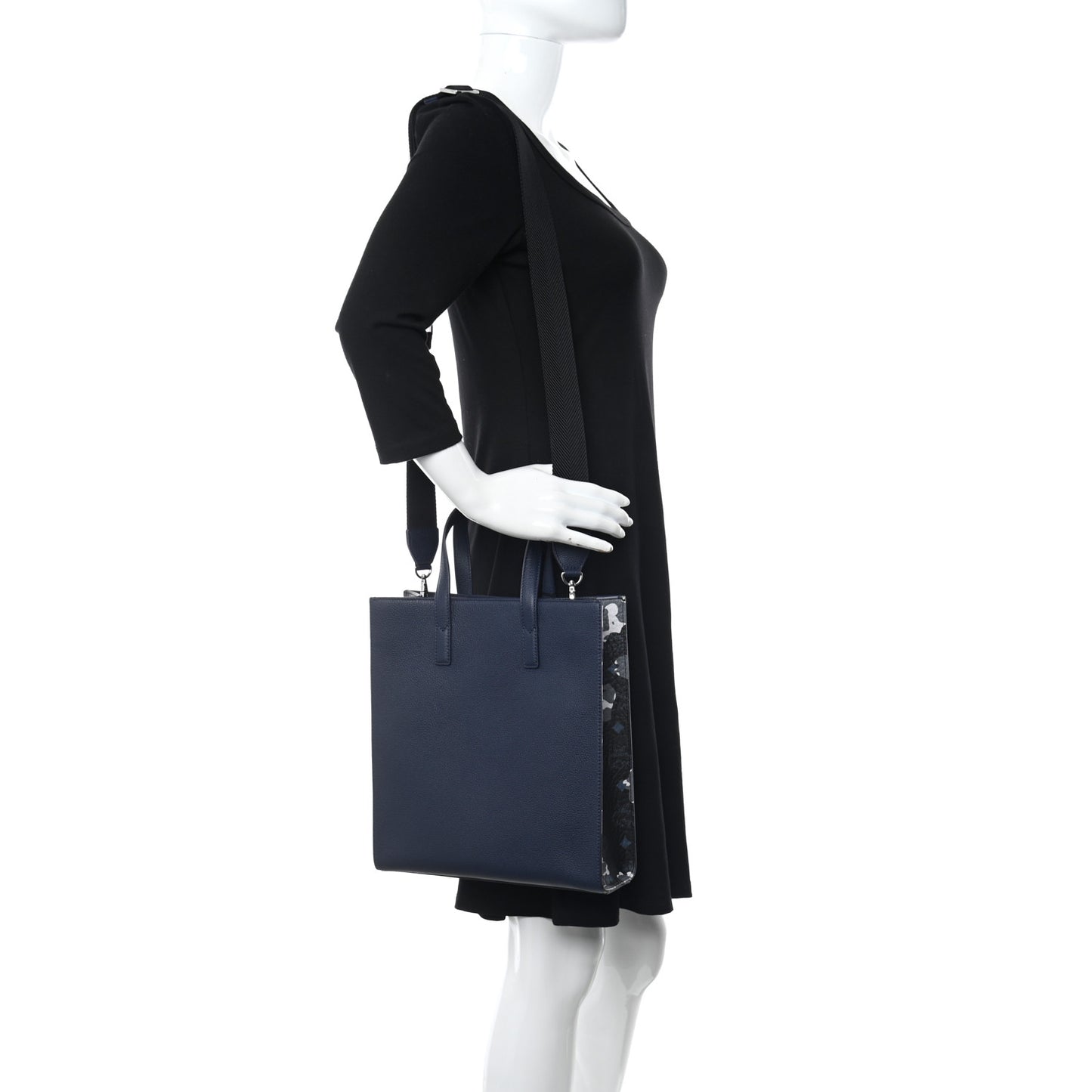 Grained Calfskin Camouflage Small Tote Black Camo