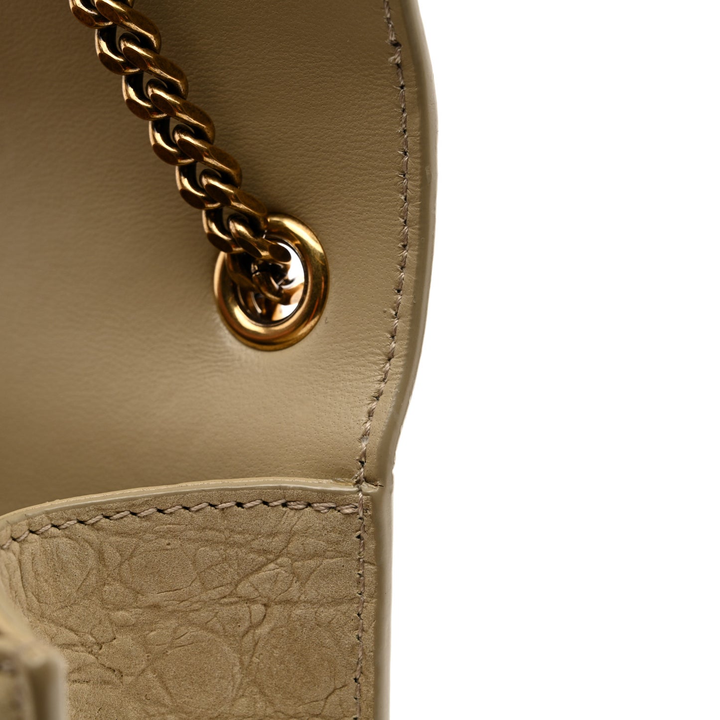 Crocodile Embossed Nubuck Small Monogram Kate Satchel Nougat Beige