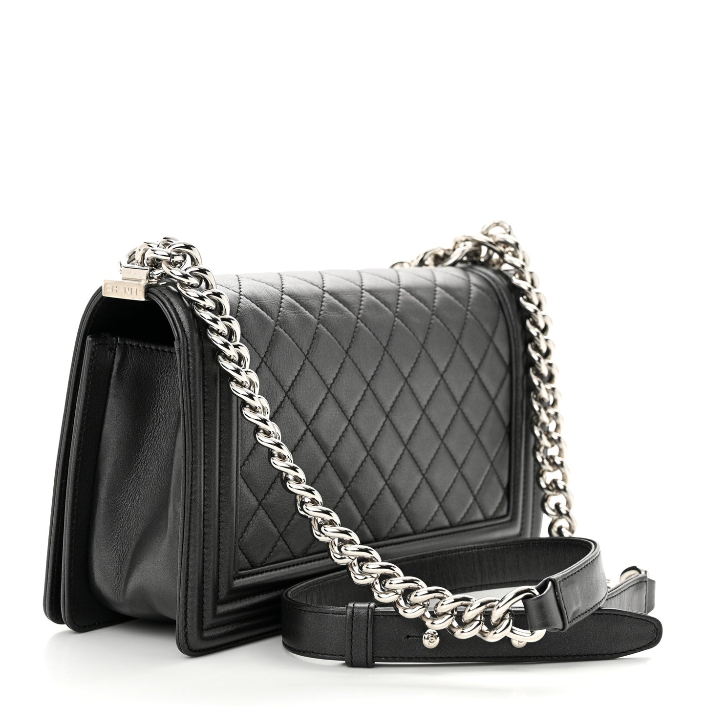 Lambskin Quilted Gradient Crystal Medium Boy Flap Black