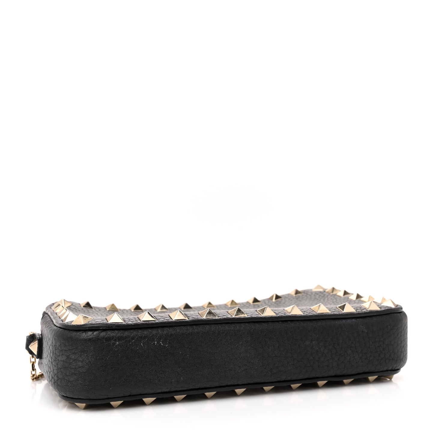 Pebbled Calfskin Rockstud Small Chain Shoulder Bag Black
