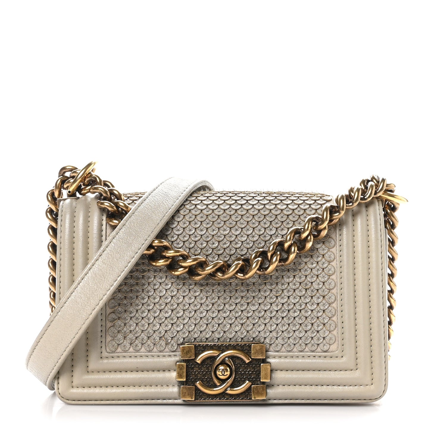 Lambskin Small Scaled Boy Flap Gold