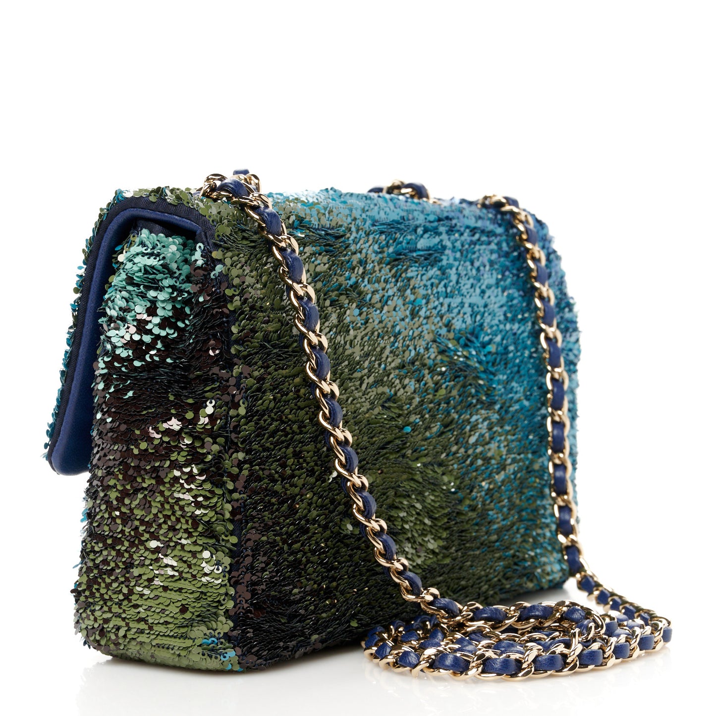 Shaded Sequins Mini Flap Light Green Dark Brown White Blue