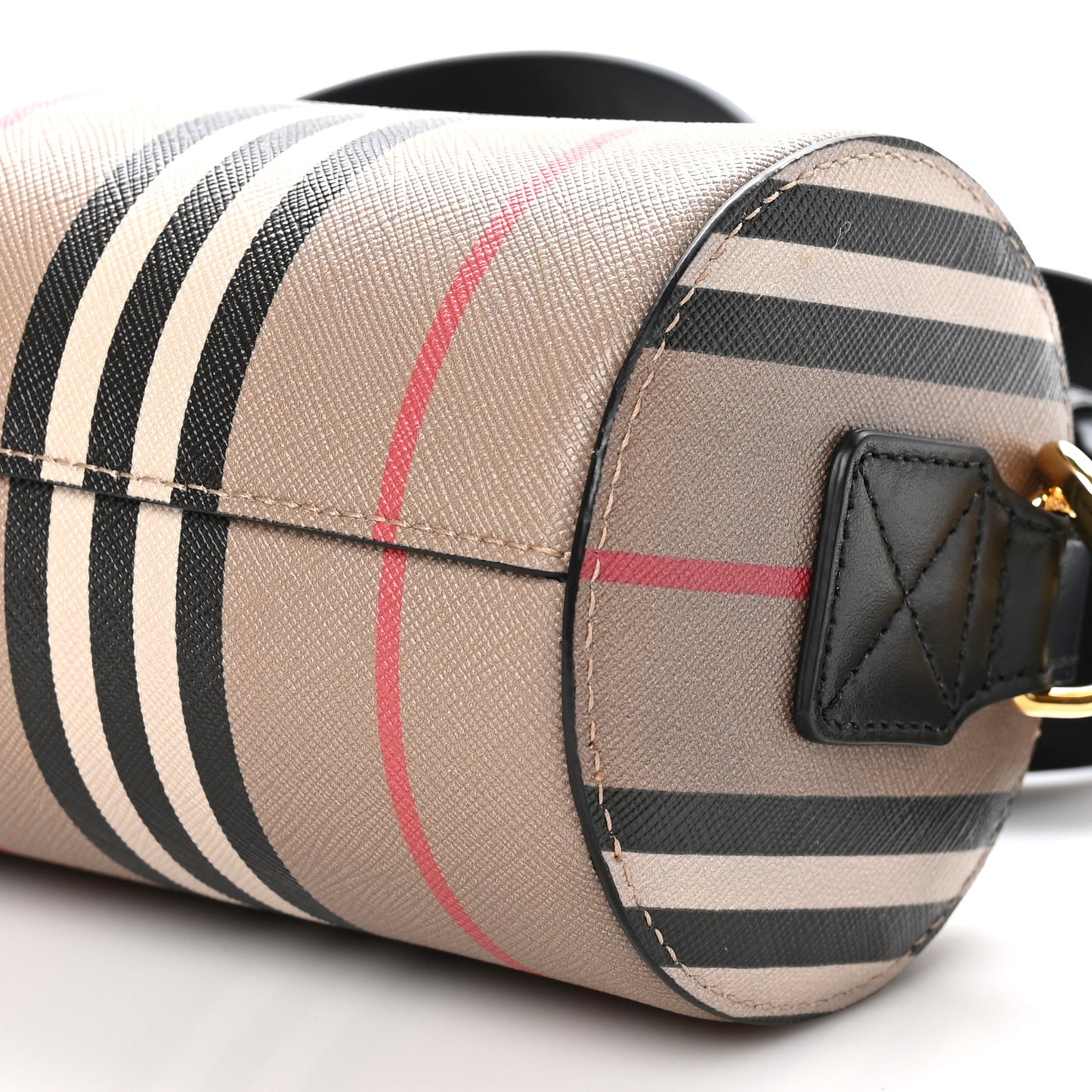 E-Canvas Calfskin Stripe Icon Barrel Bag Archive Beige