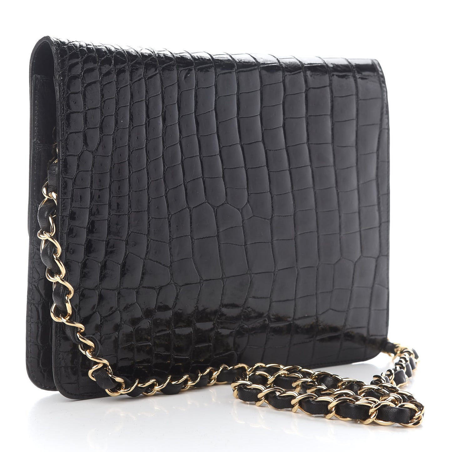 Shiny Crocodile Small Single Flap Black