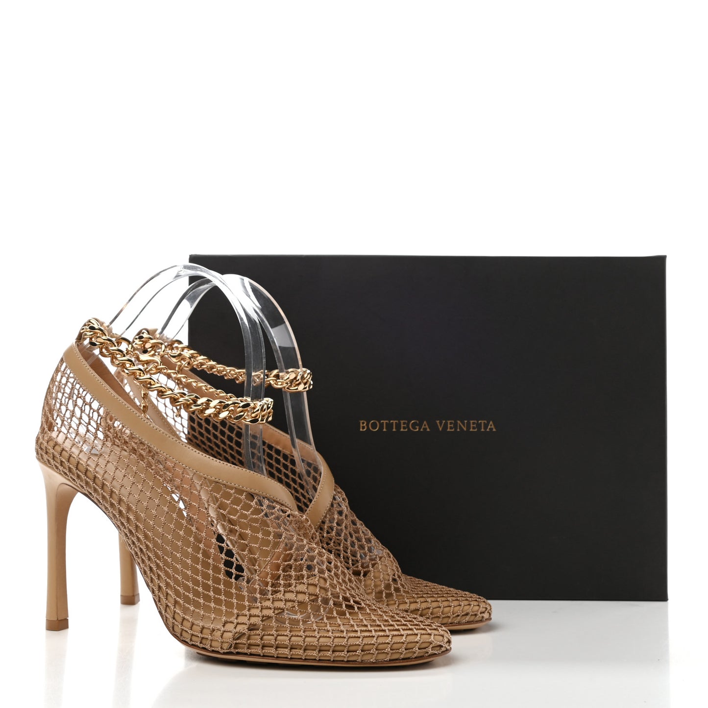 Mesh Nappa Chunky Chain Sandals 40 Beige Pony