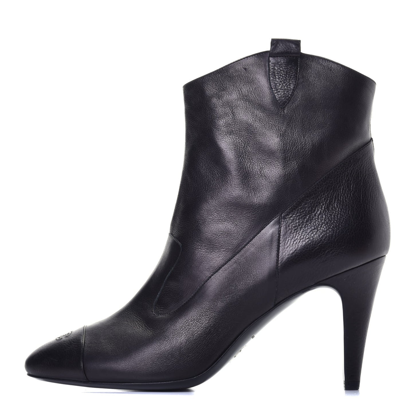 Lambskin Cap Toe Ankle Boots 39 Black