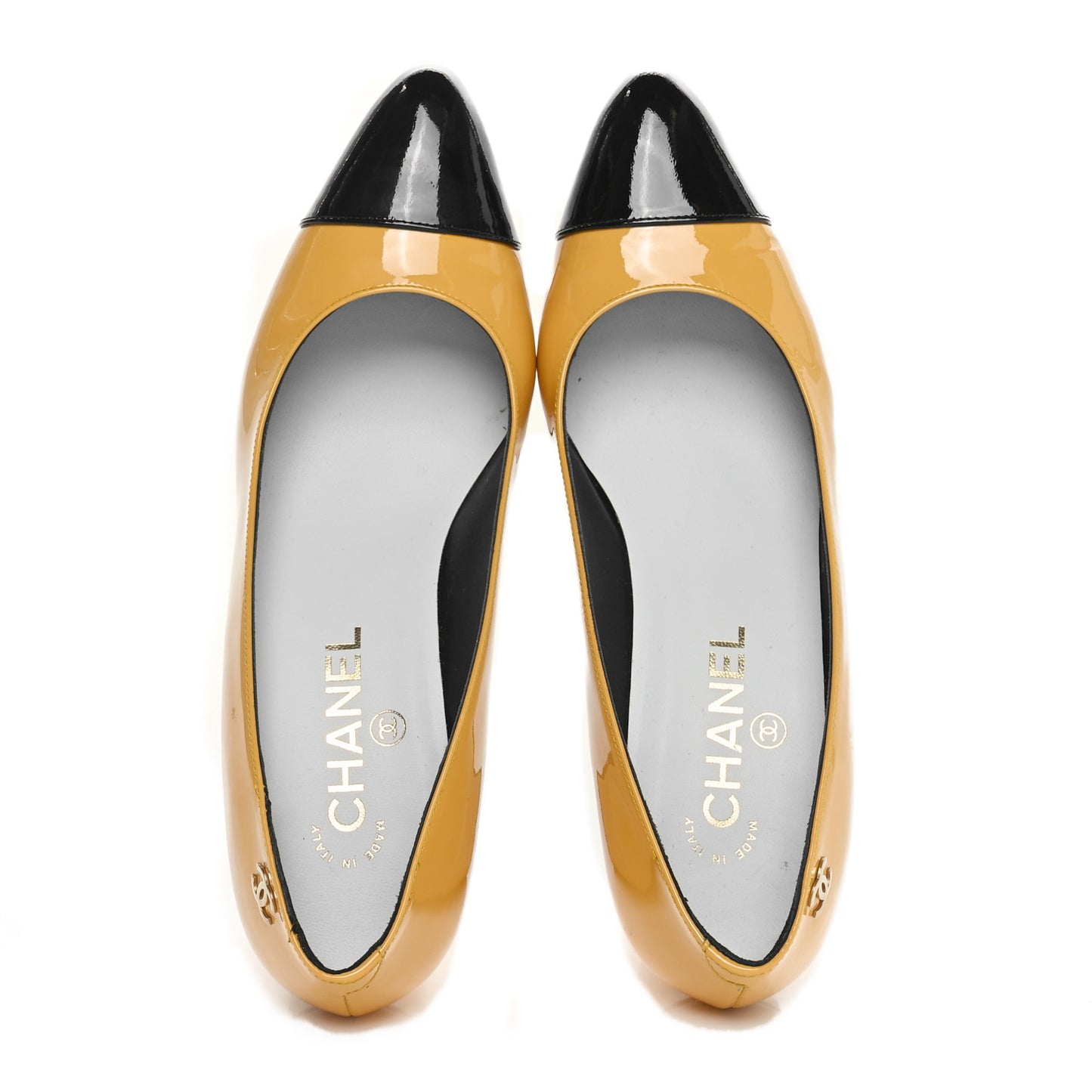 Patent Calfskin Pumps 38 Black Yellow