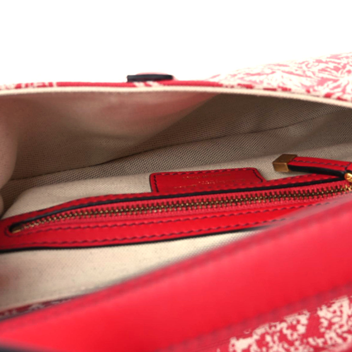 Canvas Reverse Embroidered Toile De Jouy Saddle Bag Red