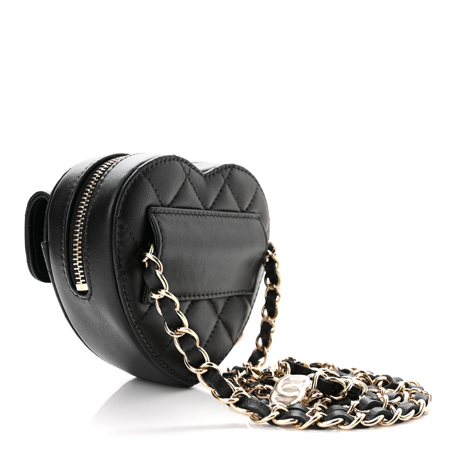 Lambskin Quilted CC In Love Heart Waist Belt Bag With Chain Black