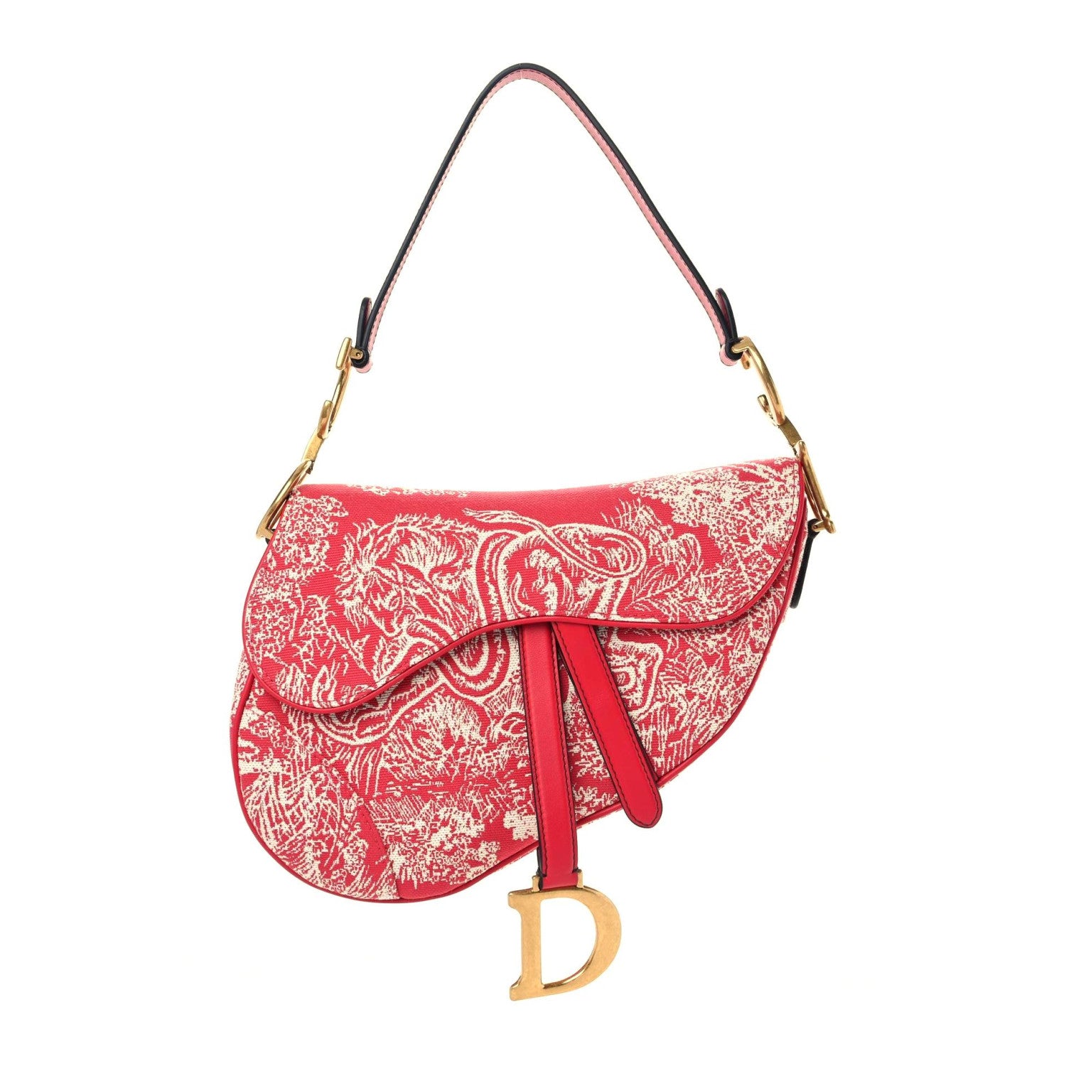 Christian Dior Canvas Reverse Embroidered Toile De Jouy Saddle Bag Red 1 of 9