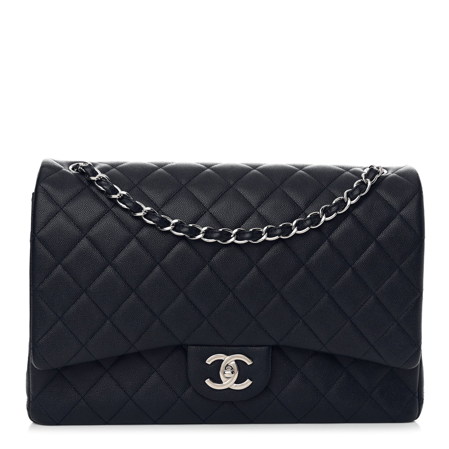 Caviar Quilted Maxi Double Flap Navy Blue
