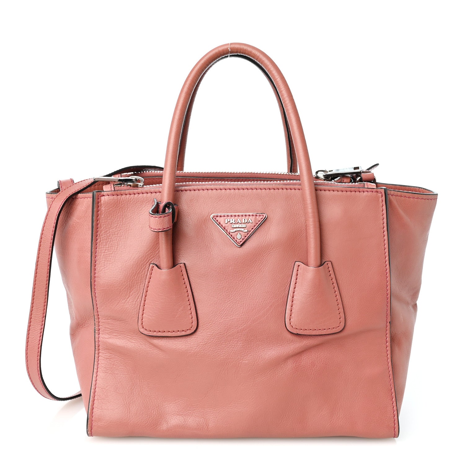 Prada Glace Calf Small Twin Pocket Tote Pink 1969229 – FASHIONPHILE