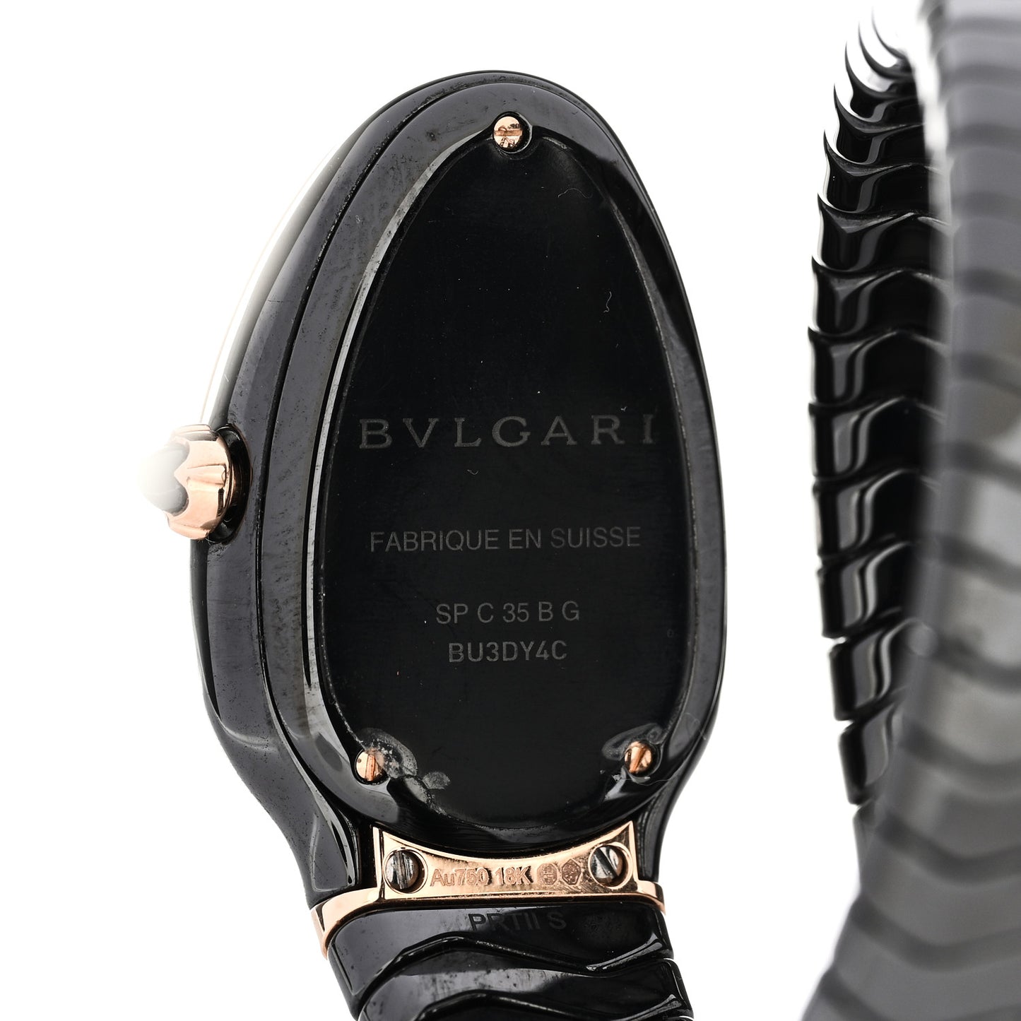 18K Rose Gold Ceramic Diamond Bezel 35mm Serpenti Tubogas Double Spiral Quartz Watch Black
