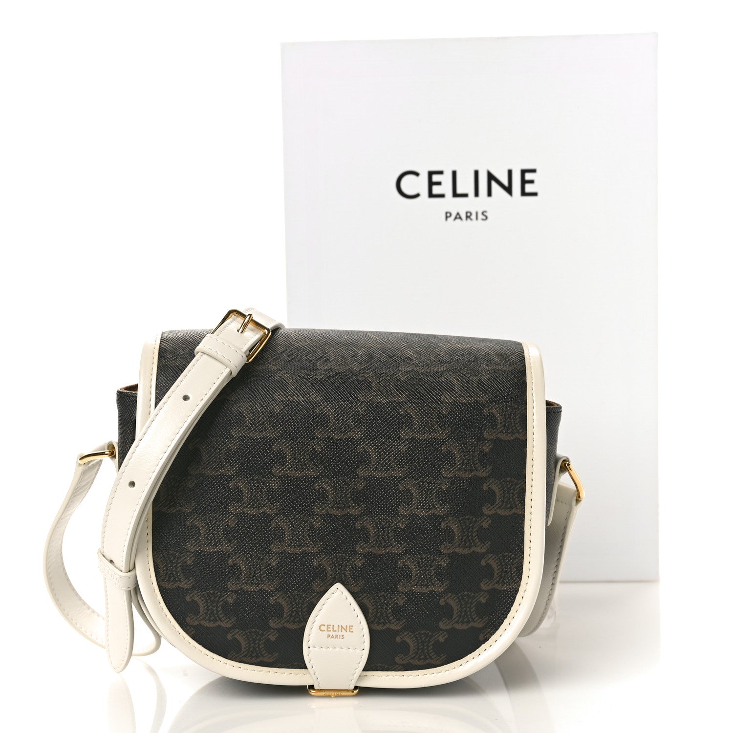 Celine Triomphe Canvas Medium Folco Bag White 10 of 10