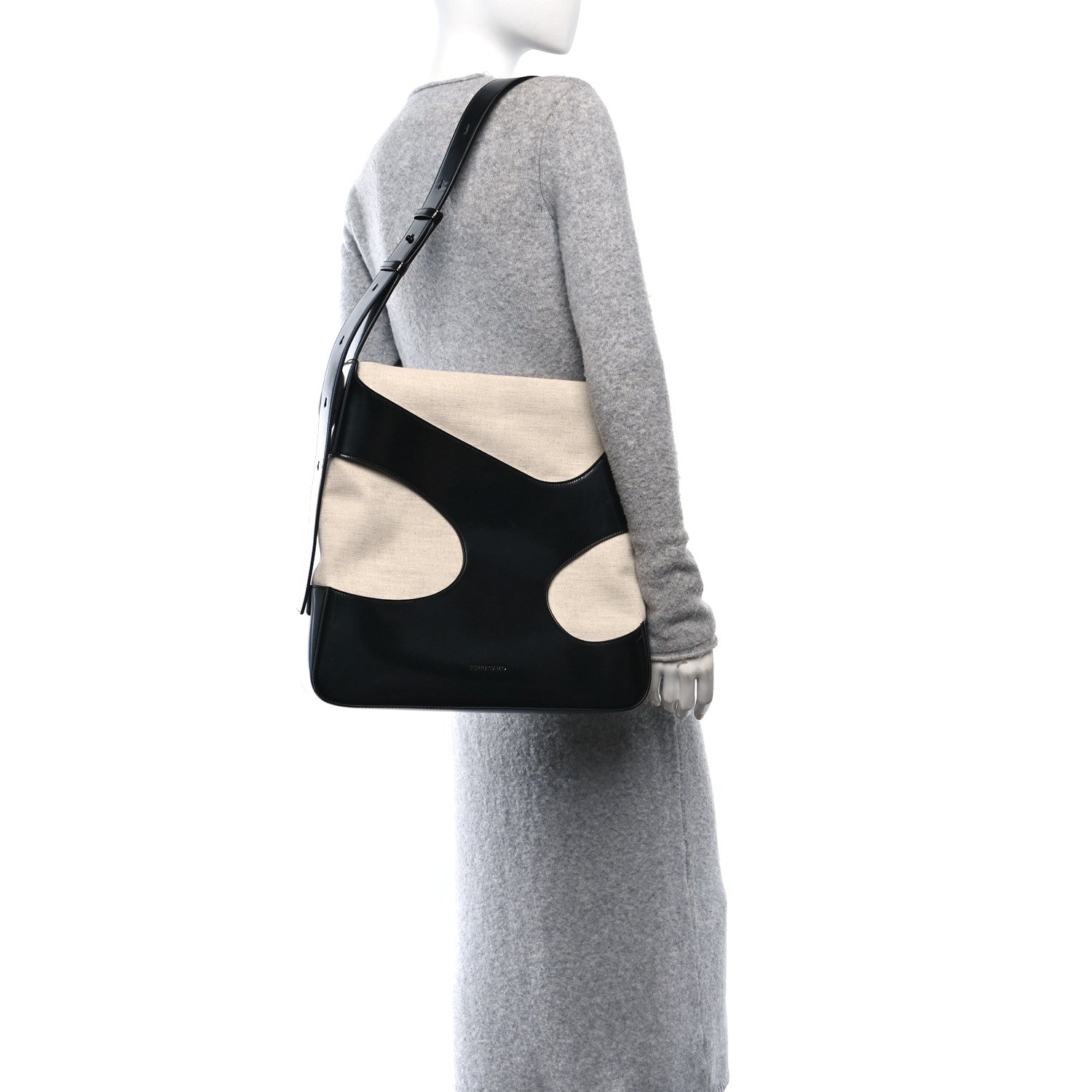 Salvatore Ferragamo Calfskin Cut Out Large Shoulder Bag Black Natural 3 of 11