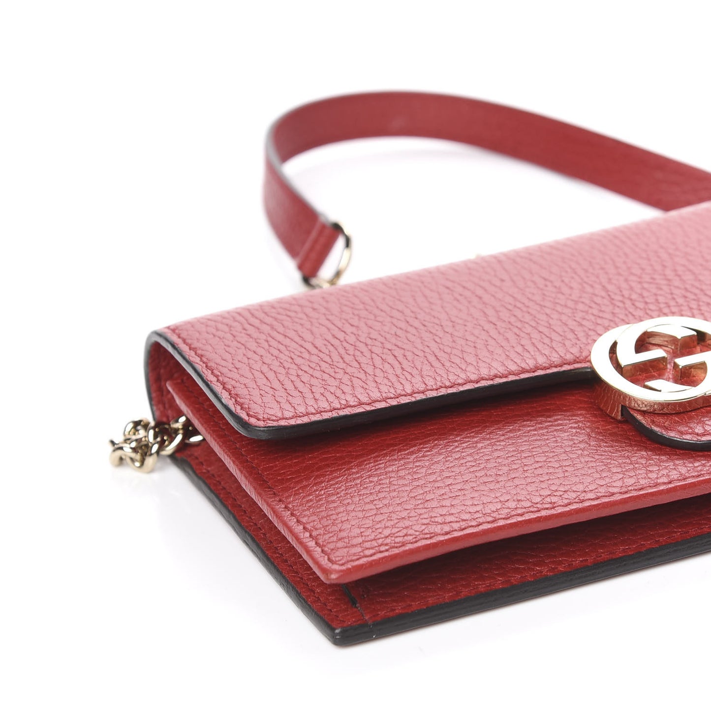 Dollar Calfskin Interlocking G Chain Wallet Red