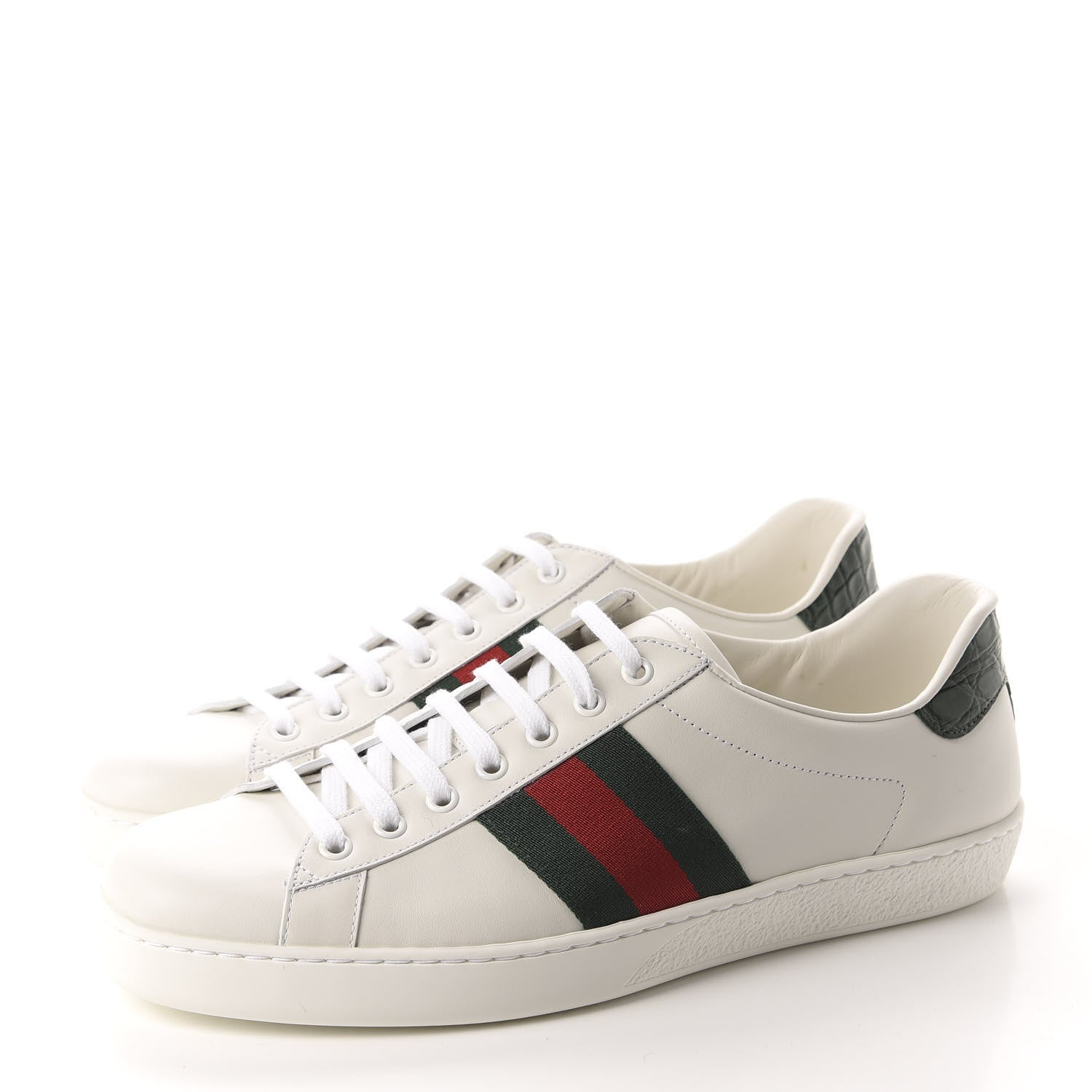 Gucci Calfskin Crocodile Web Mens Ace Sneakers 9 White Green 3 of 10