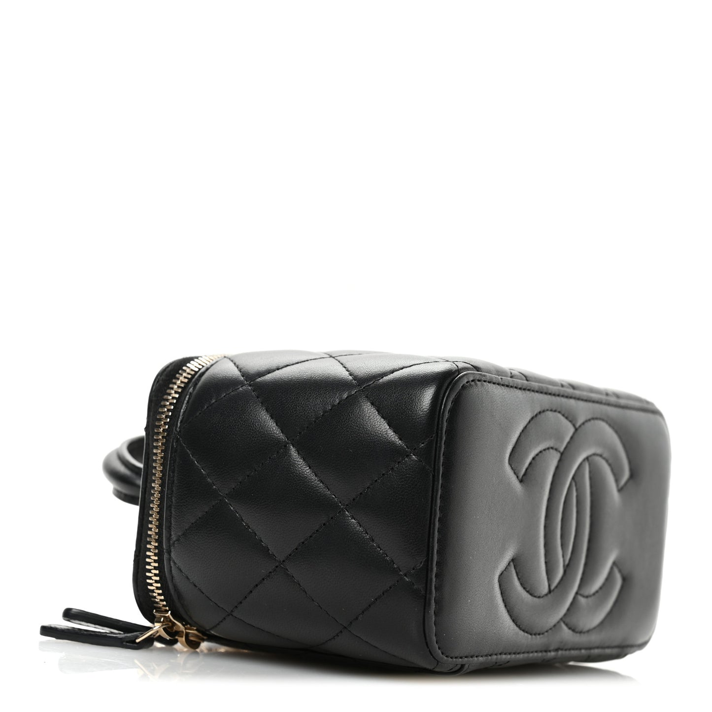 Lambskin Quilted Small Top Handle Vanity Case With Chain Black