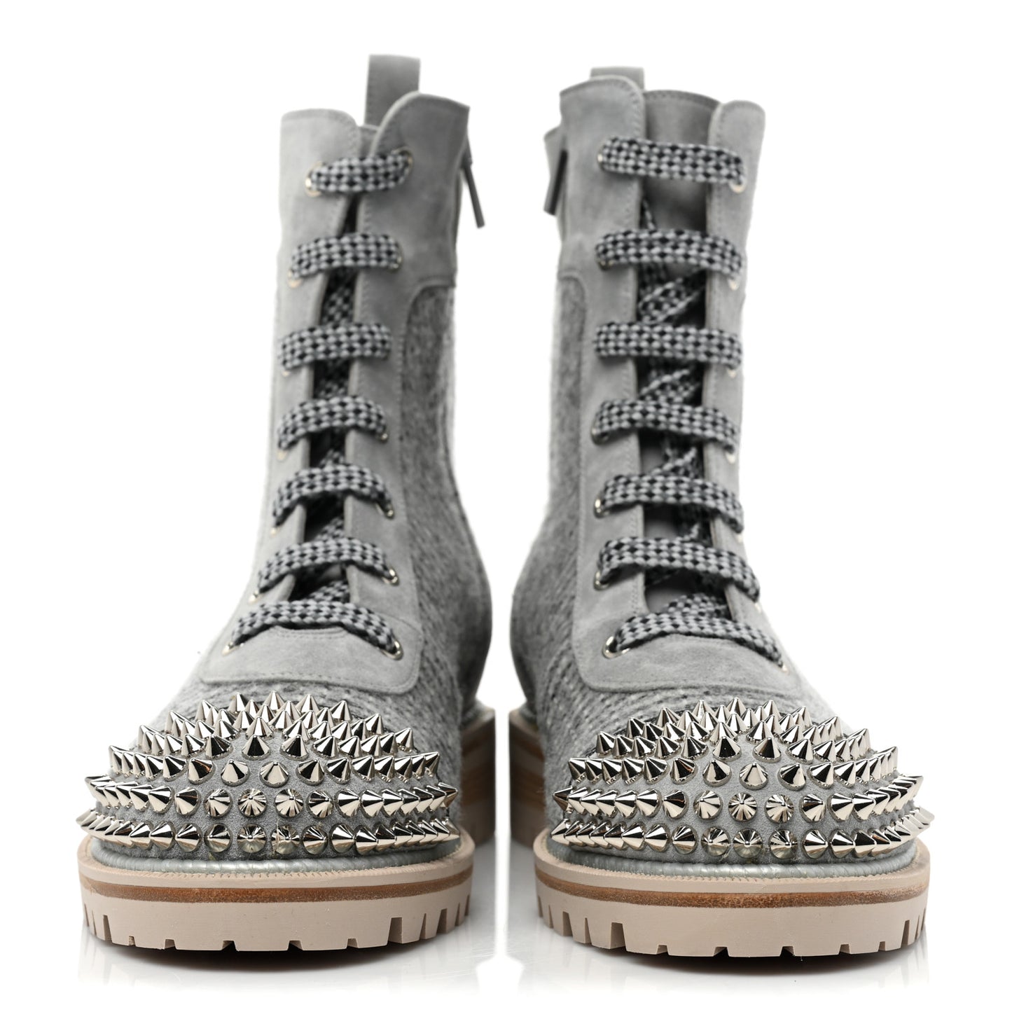 Suede Tweed Spikes TS Croc Flat Boots 38.5 Grey
