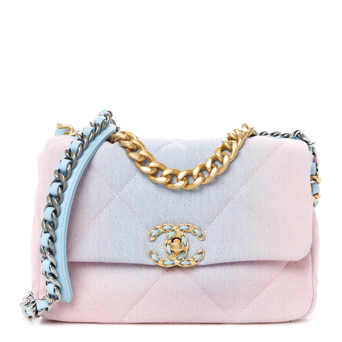 Denim Quilted Medium Chanel 19 Flap Blue Pink