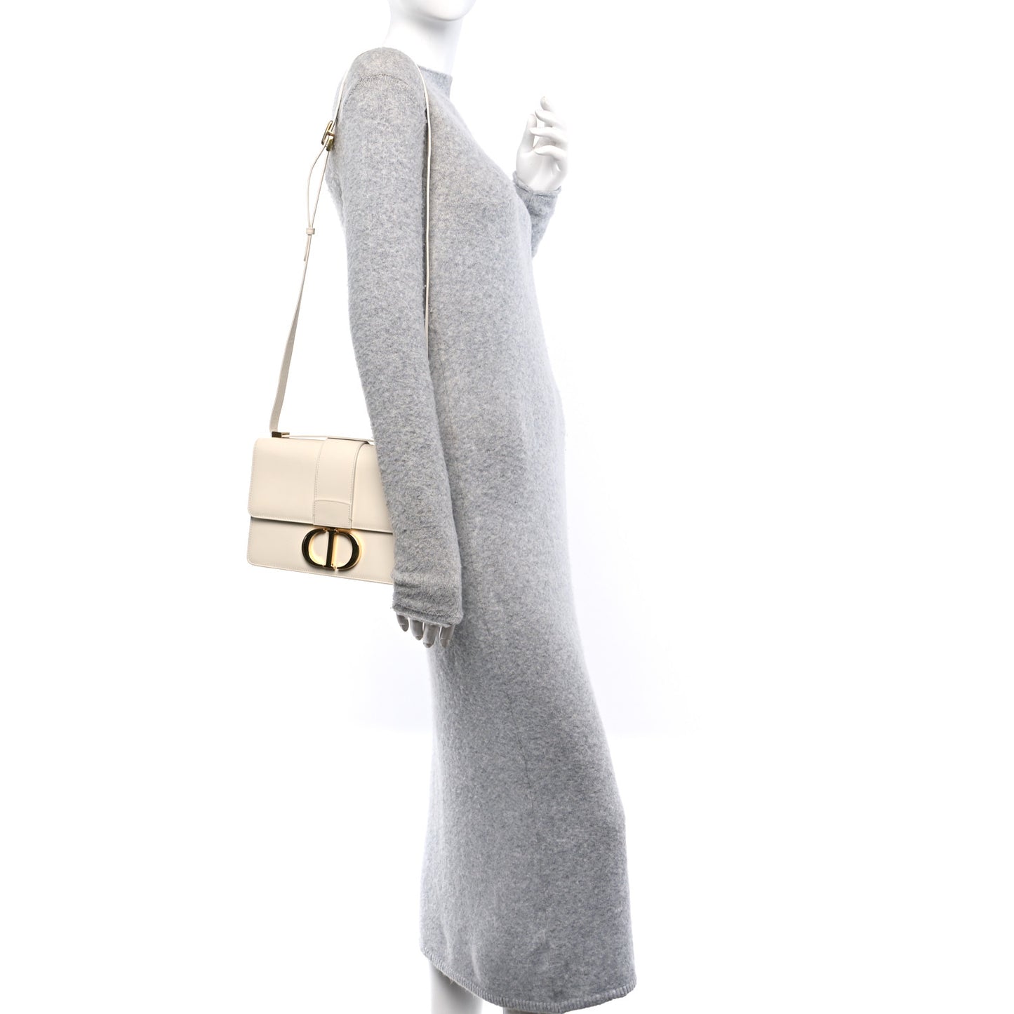 Grained Calfskin 30 Montaigne Flap Bag White