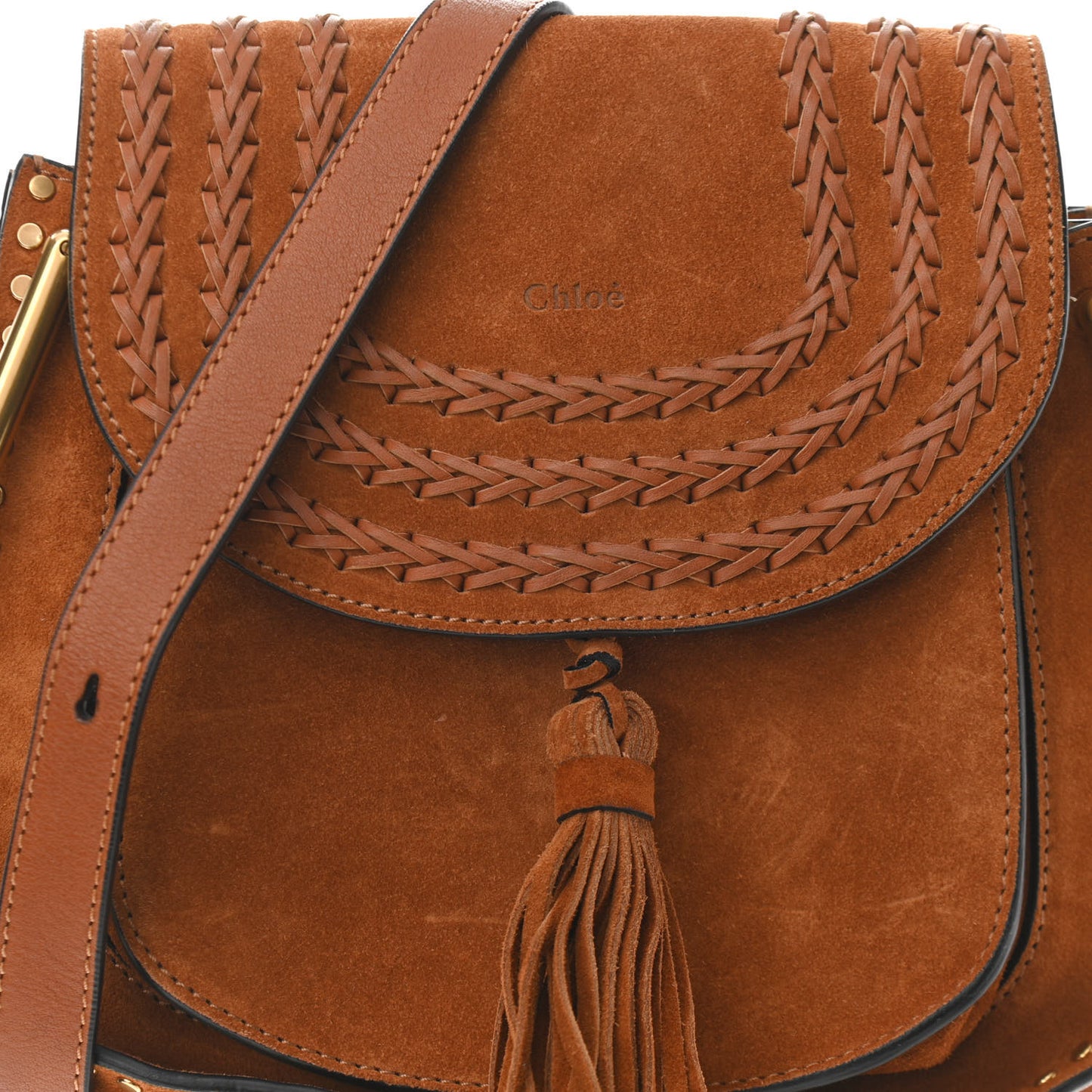Suede Calfskin Braided Small Hudson Shoulder Bag Caramel