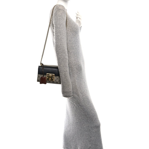 GG Supreme Monogram Calfskin Small Padlock Shoulder Bag Beige Black Cuir