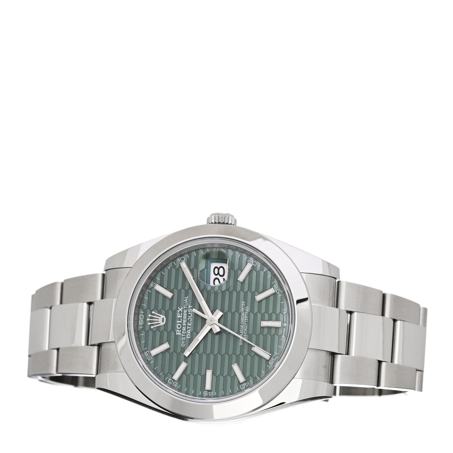 Stainless Steel 41mm Oyster Perpetual Datejust Watch Mint Green Fluted