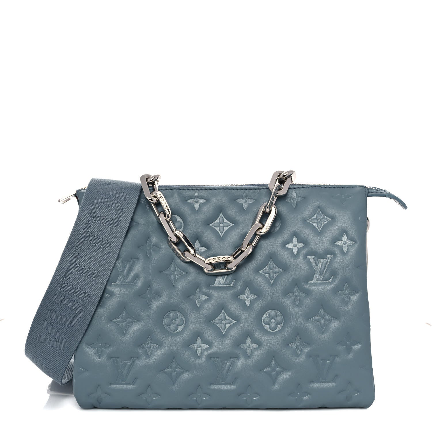 Louis Vuitton Lambskin Embossed Monogram Coussin PM Blue Glacier 1 of 9