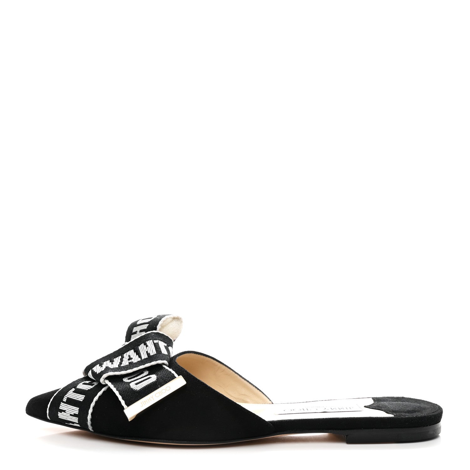 Jimmy Choo Suede Gretchen Logo Flat Mules 39 Black Chalk 1813942