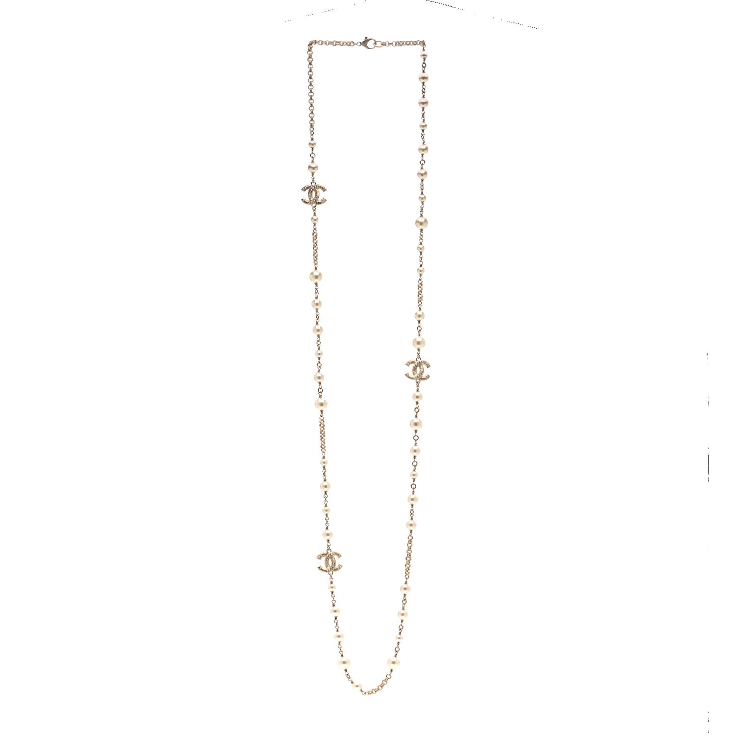 Pearl CC Long Necklace Light Gold