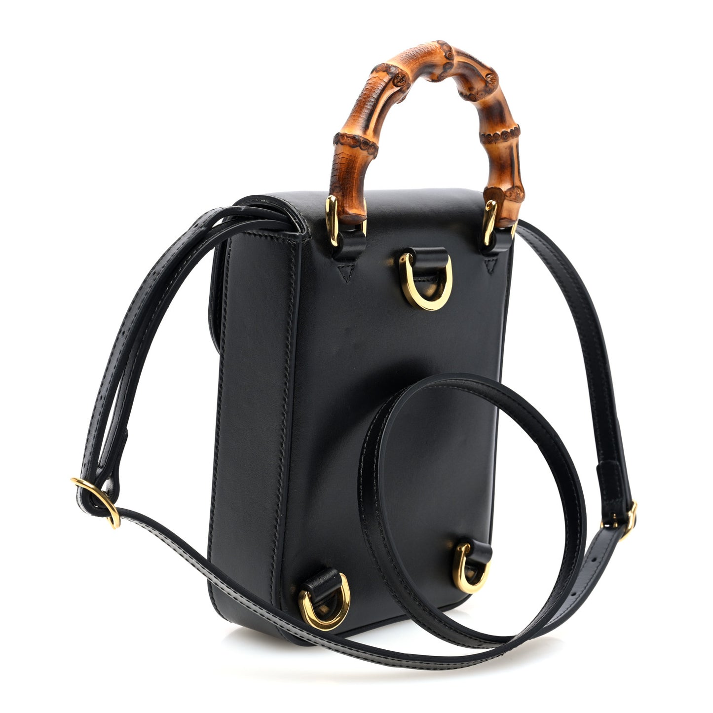 Calfskin Mini Bamboo Top Handle 3 Way Shoulder Bag Black