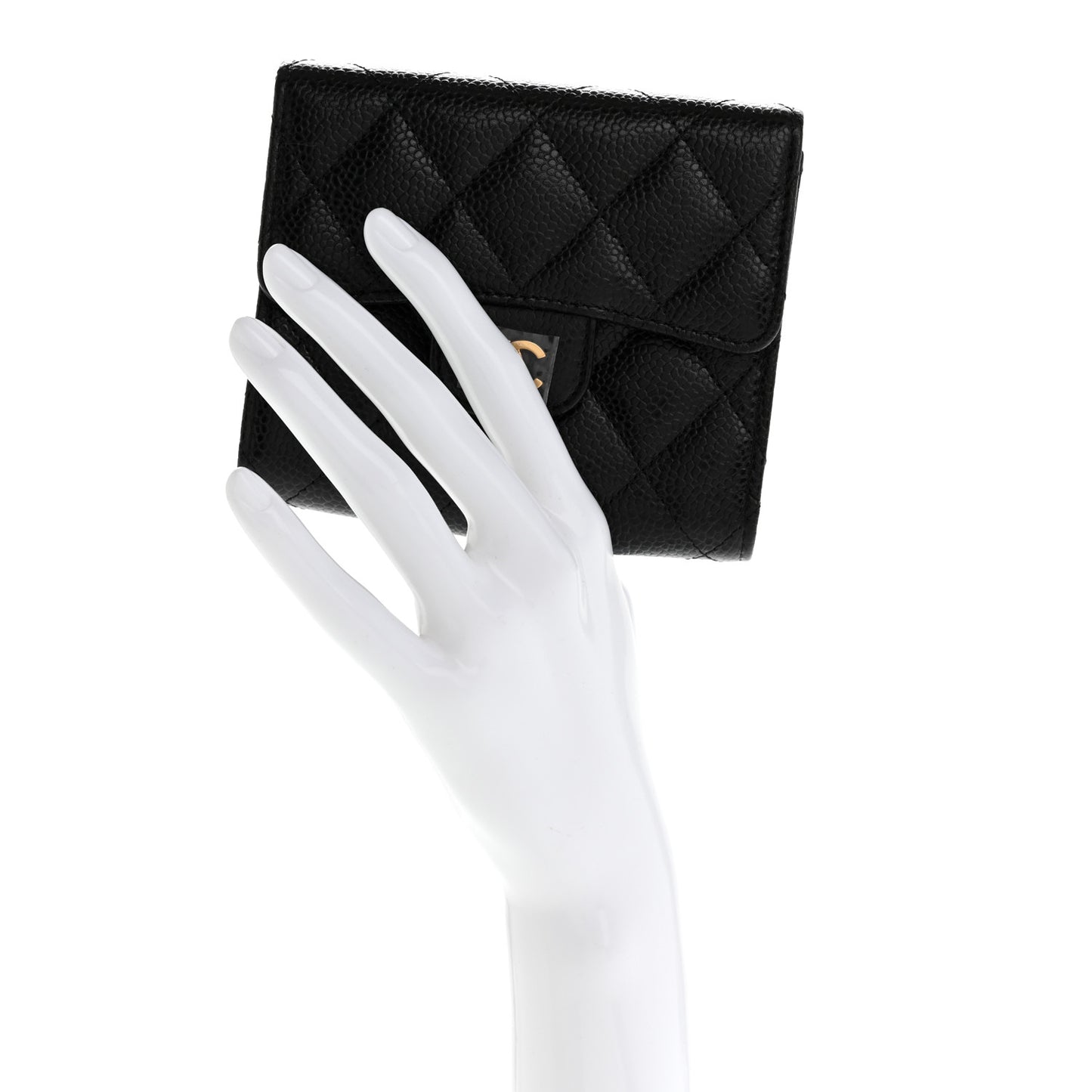 Caviar Quilted Compact Flap Wallet Black