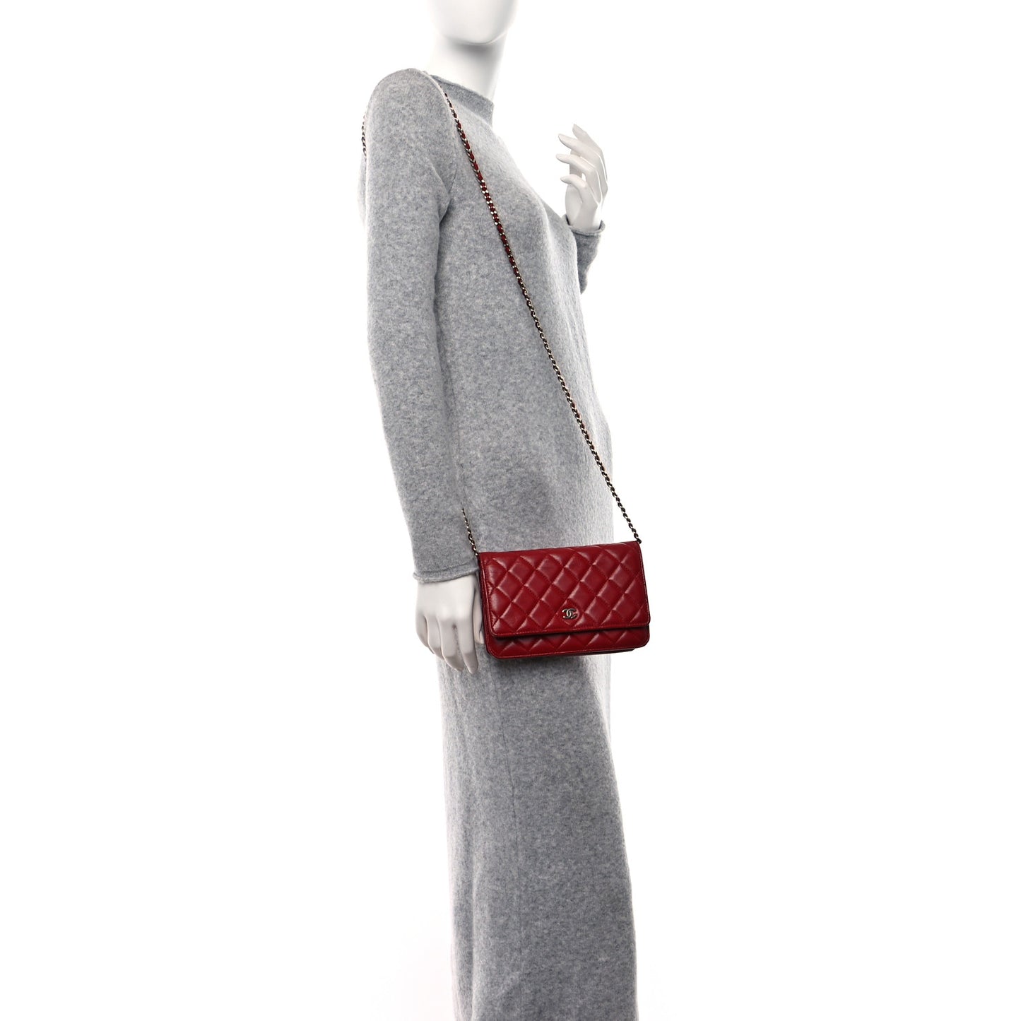 Lambskin Quilted Wallet On Chain WOC Red