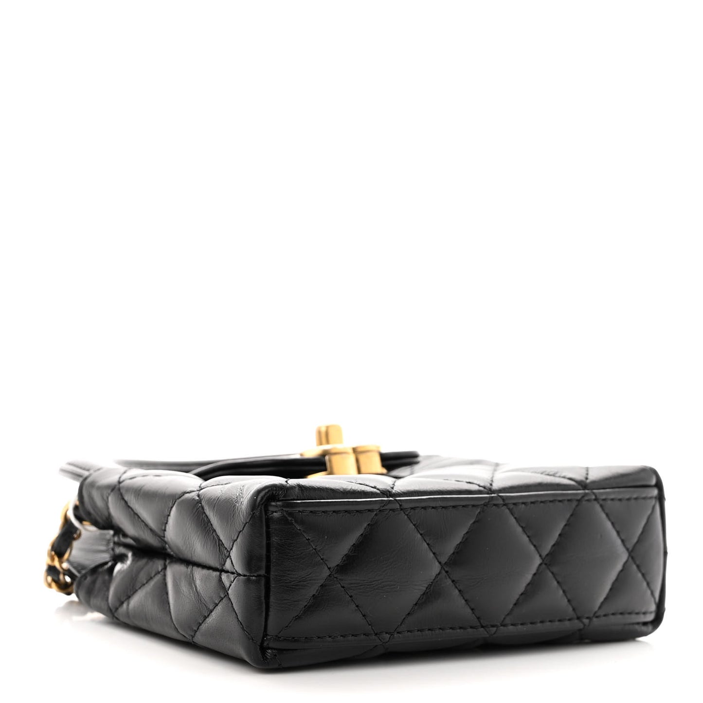 Shiny Aged Calfskin Quilted Mini Nano Kelly Shopper Black