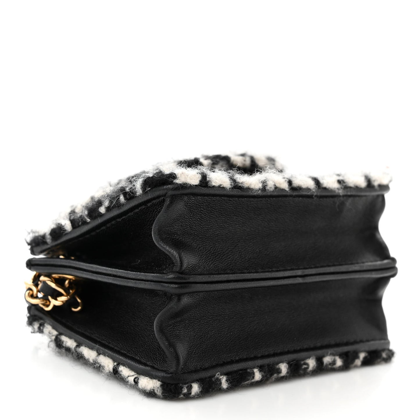 Tweed Houndstooth Quilted Mini Accordion Clutch With Chain White Black