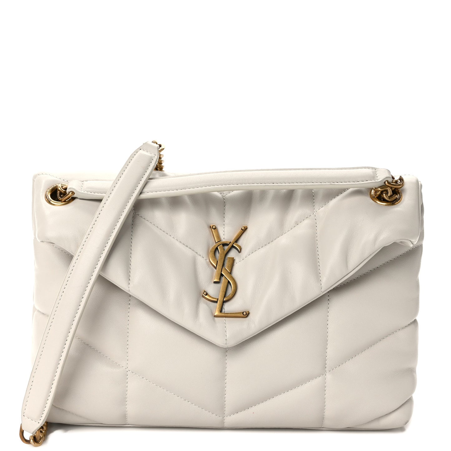 Lambskin Quilted Small Loulou Puffer Monogram Chain Satchel Crema Soft