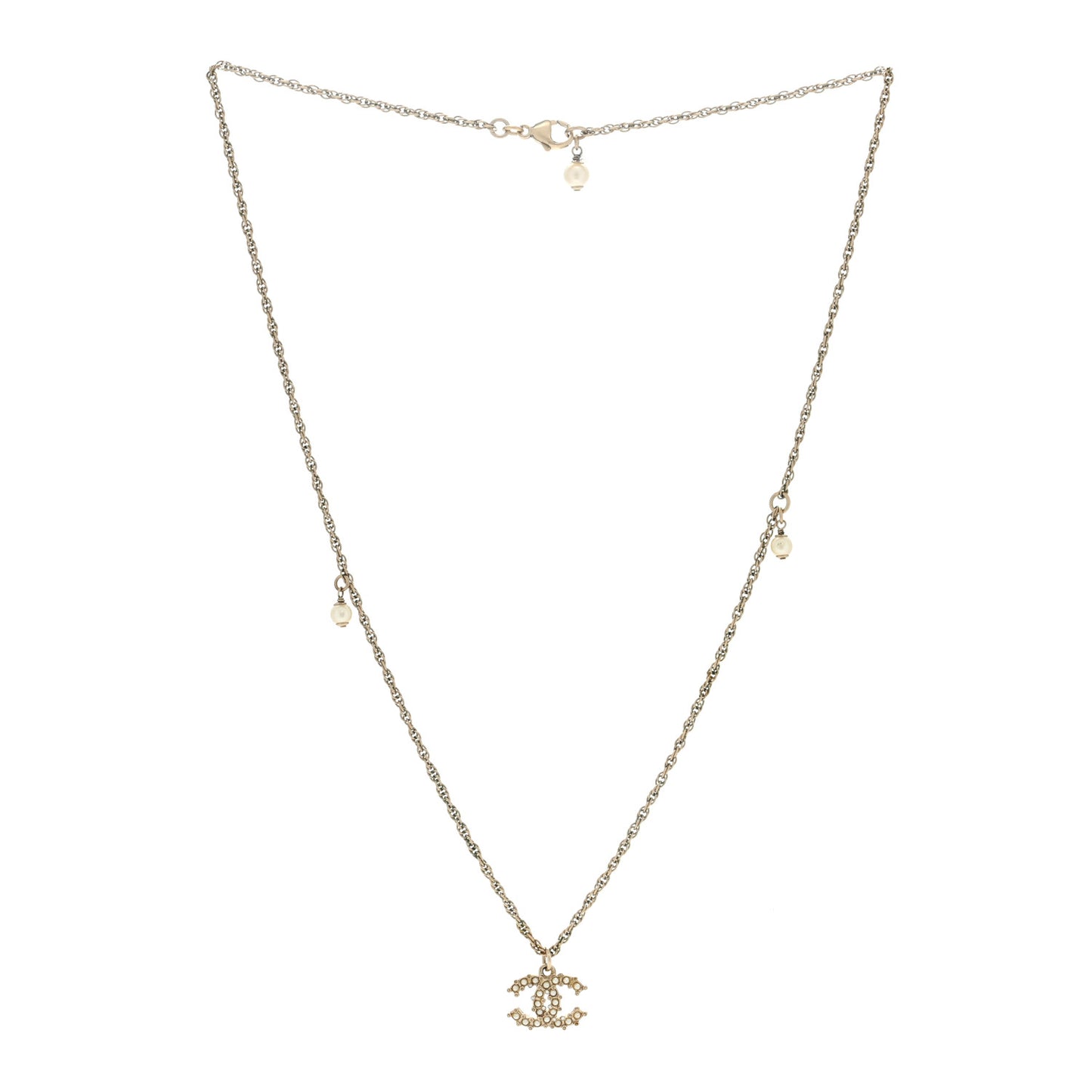 Metal Pearl Crystal CC Textured Pendant Necklace Gold