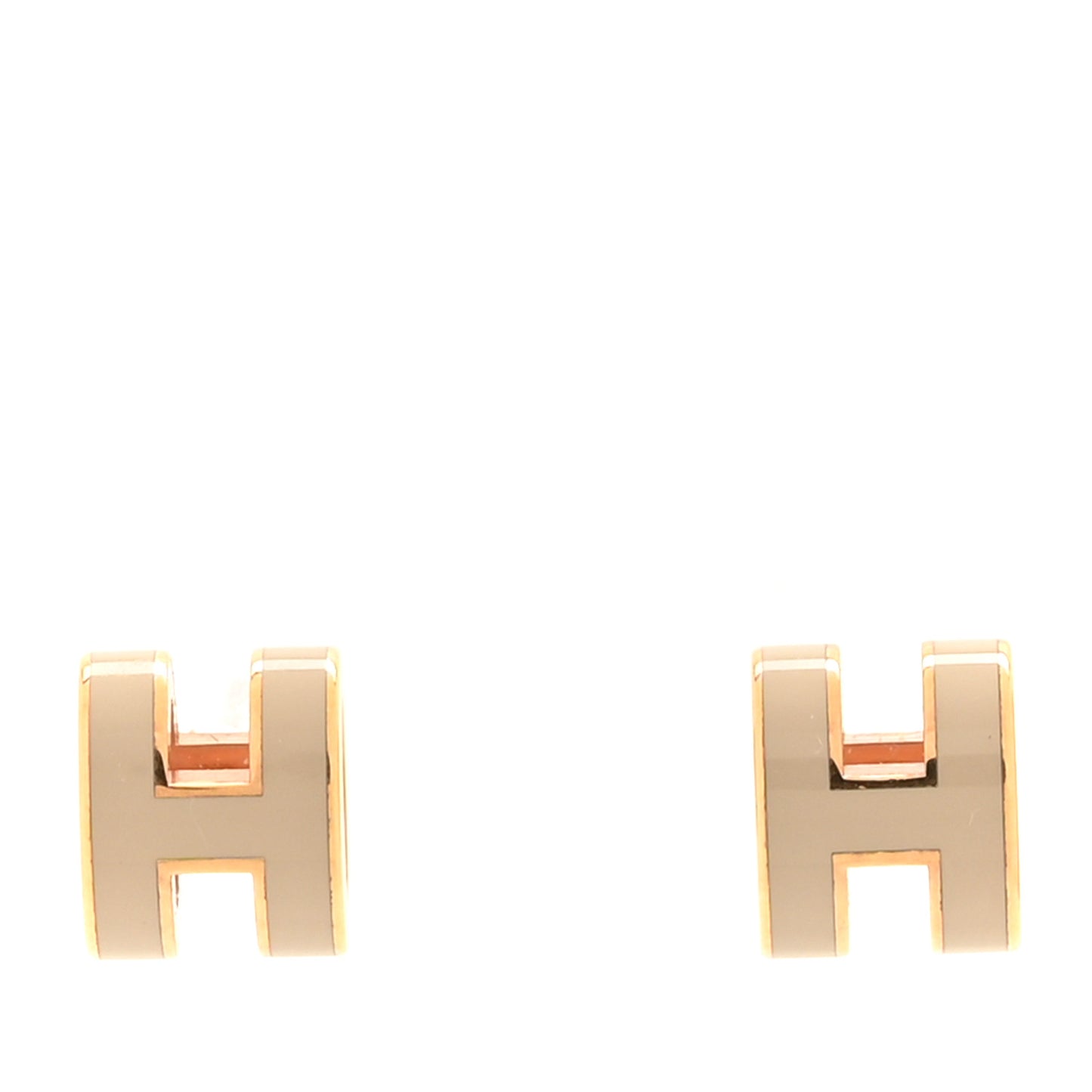 Gold Lacquered Mini Pop H Earrings Marron Glace