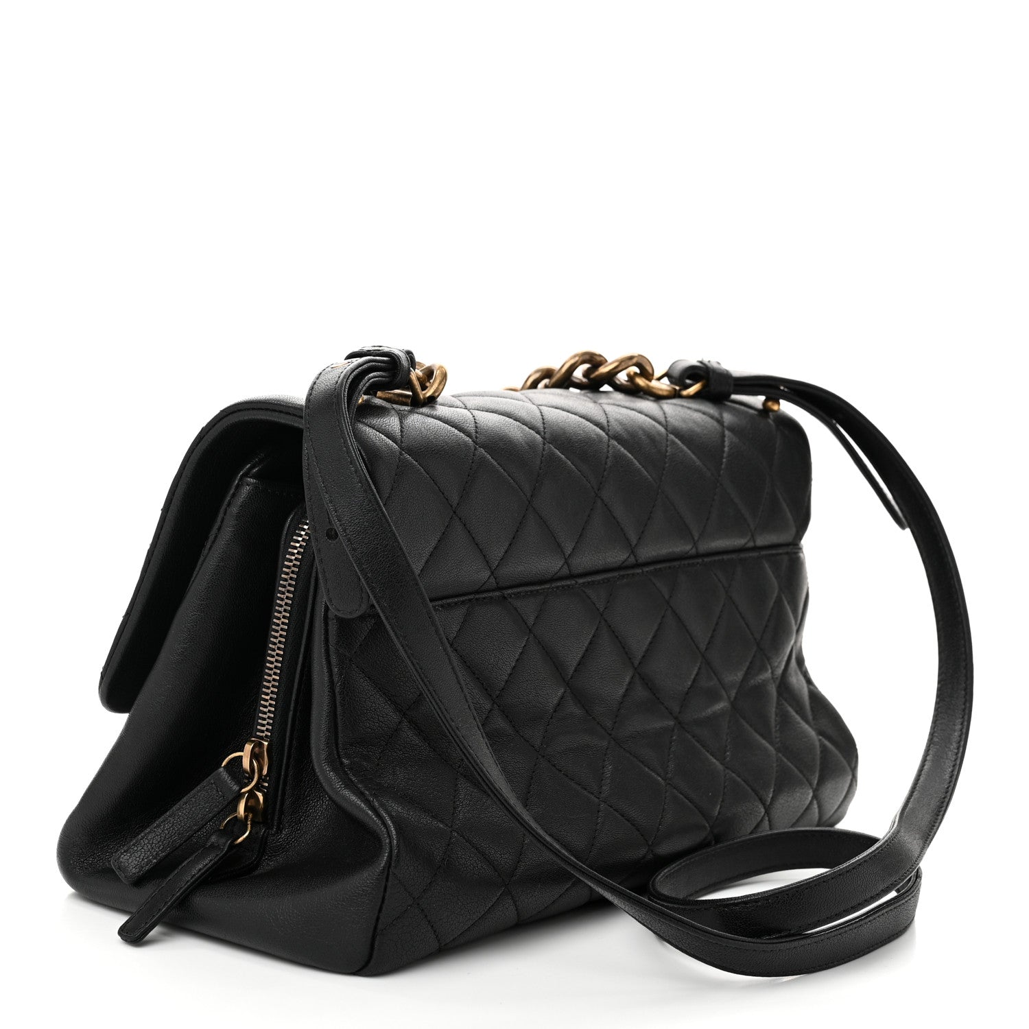 Chanel Shiny Sheepskin Quilted Large Trapezio Flap Black 3 of 11