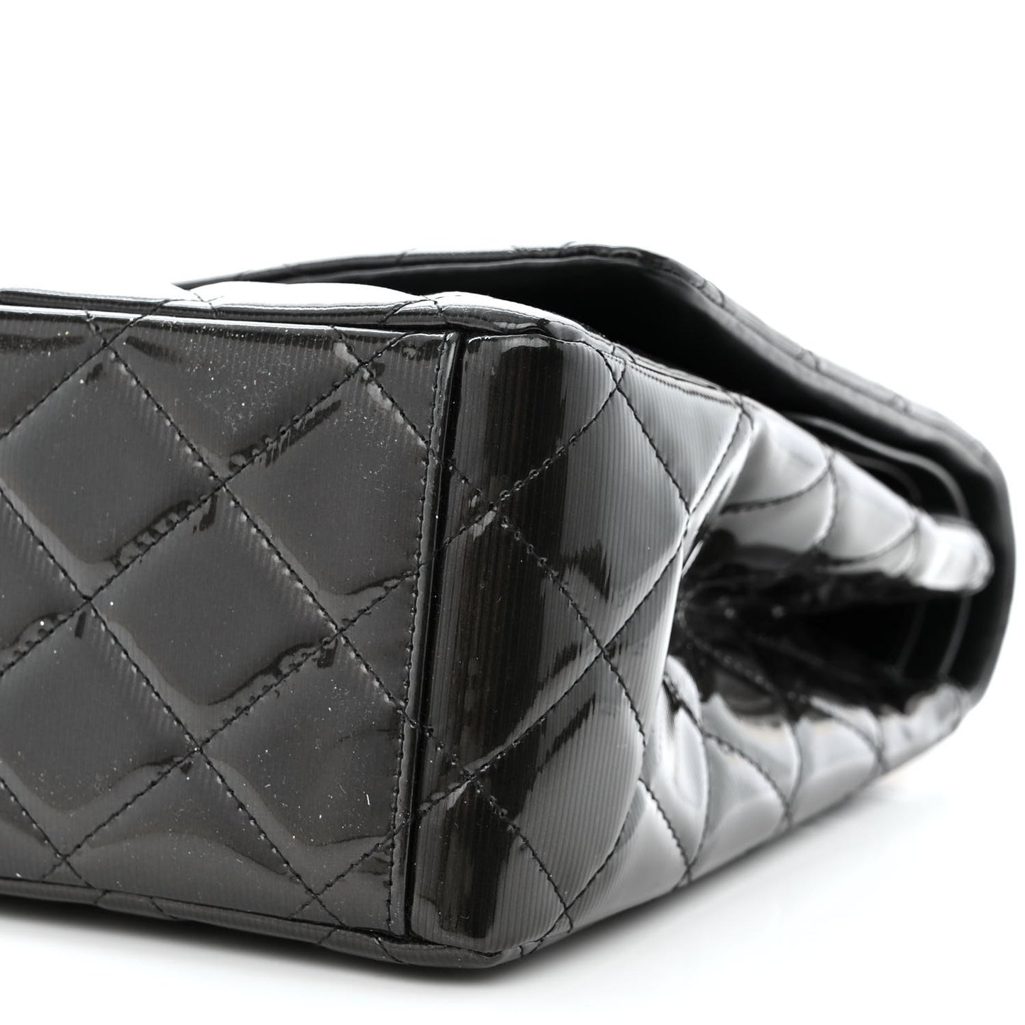 Striated Patent Quilted Maxi Double Flap Black