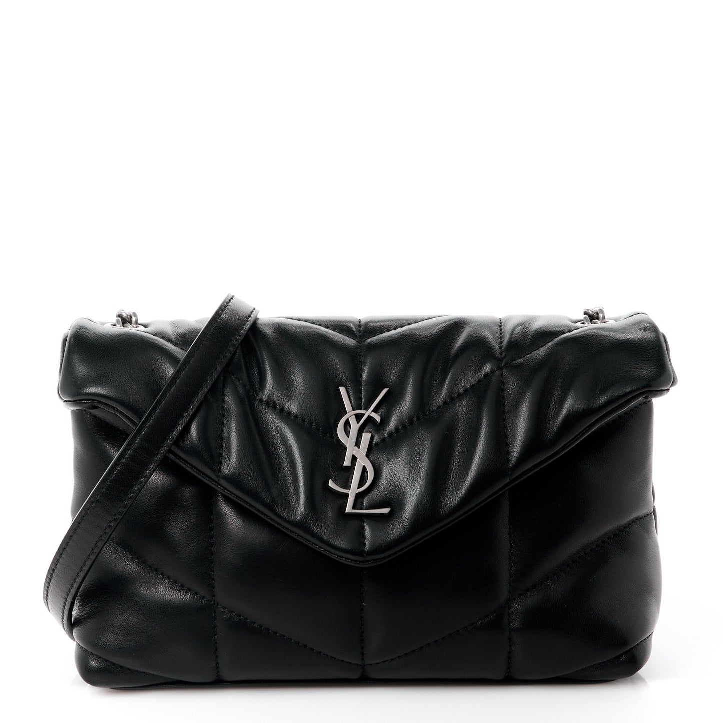 Lambskin Quilted Toy Loulou Puffer Monogram Chain Satchel Black