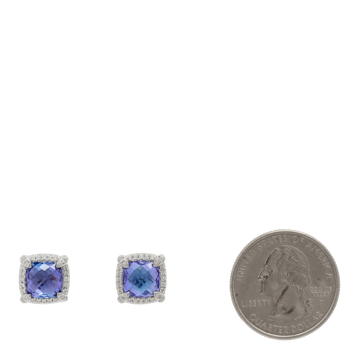 18K White Gold Diamond Tanzanite 9mm Chatelaine Bezel Stud Earrings