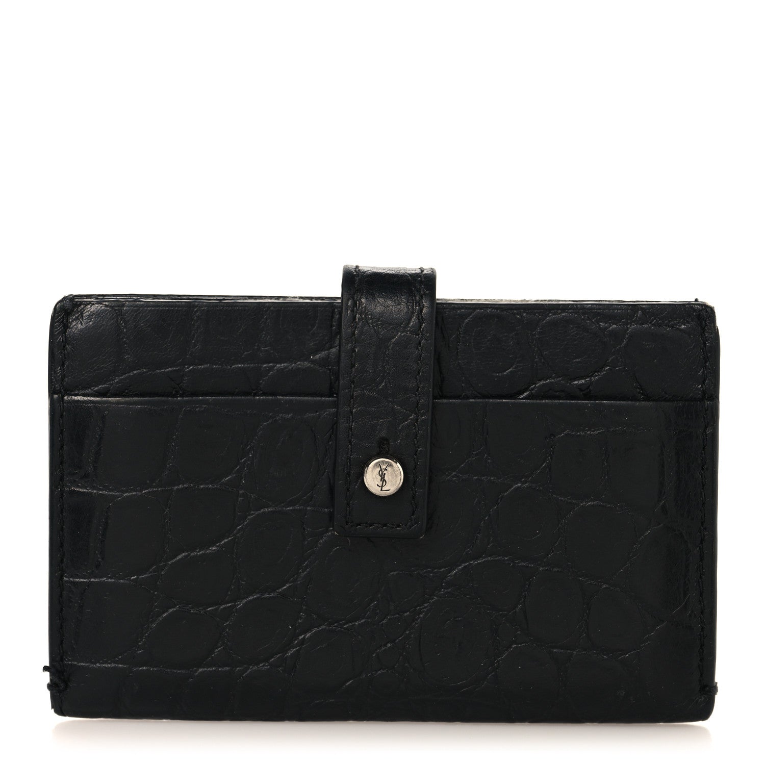 SAINT LAURENT ブラック クロコダイル風 財布 Saint Laurent Calfskin Crocodile Embossed Sac De Jour Card Case