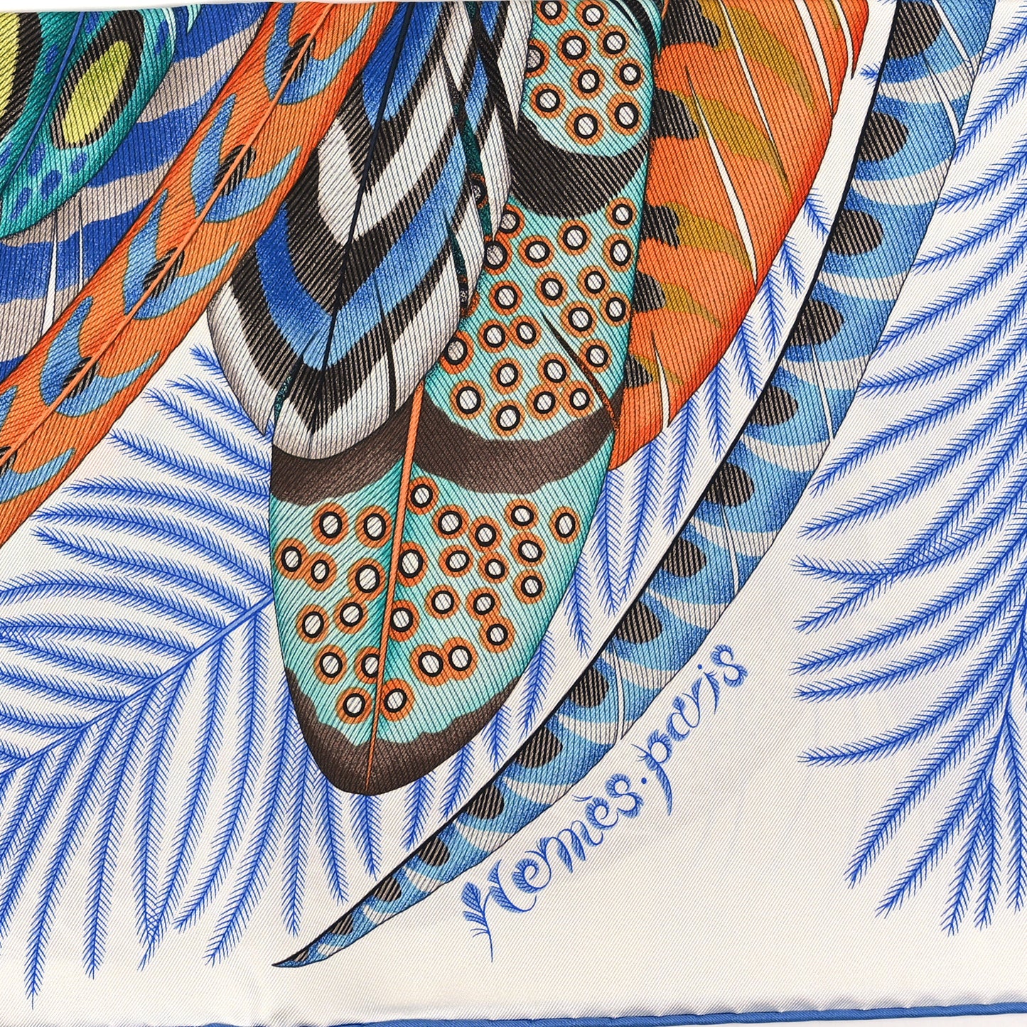 Silk Plumes En Fete Scarf 90 Blanc Turquoise Multicolor