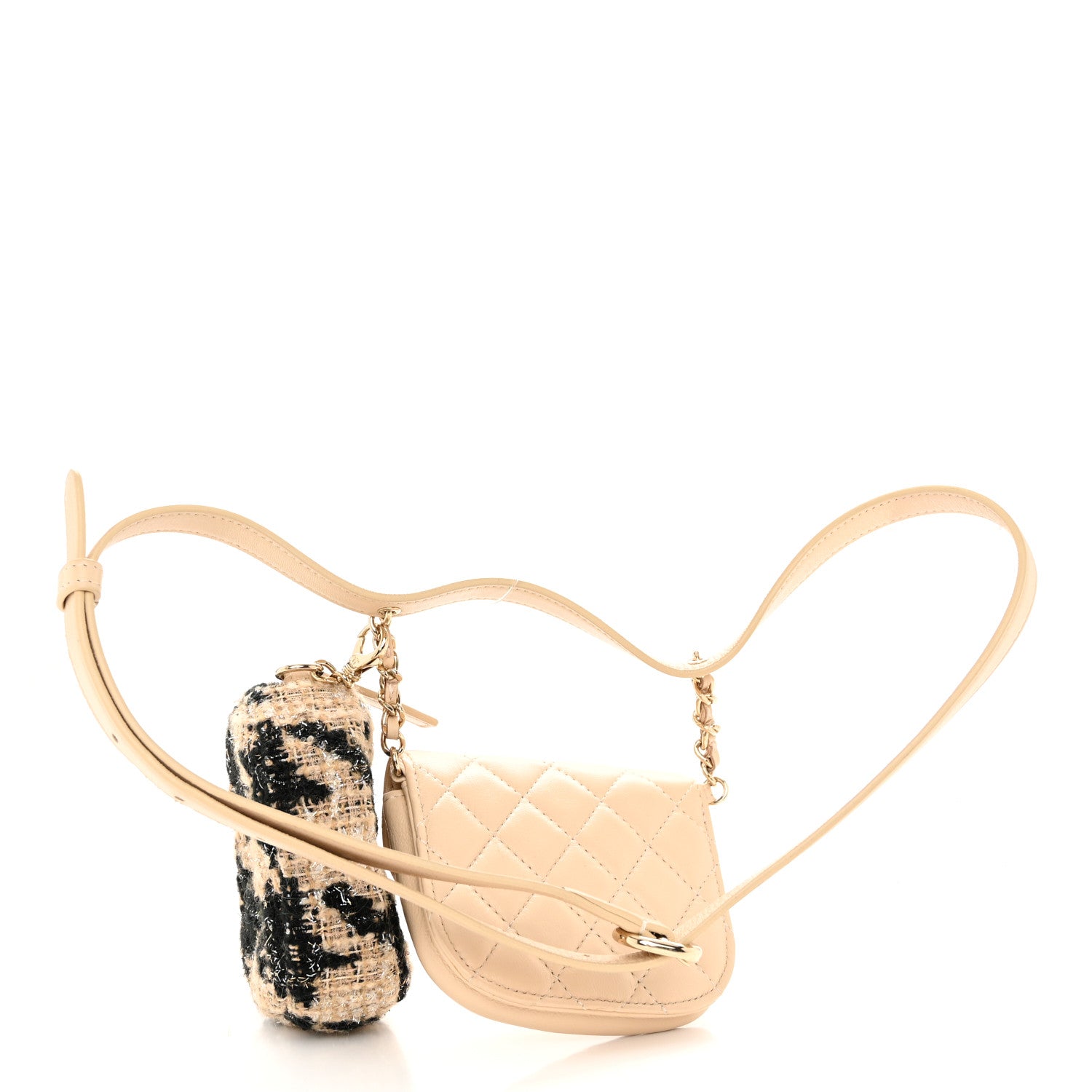 Chanel Tweed Lambskin Quilted Waist Bag With Coin Purse Beige 3 of 13